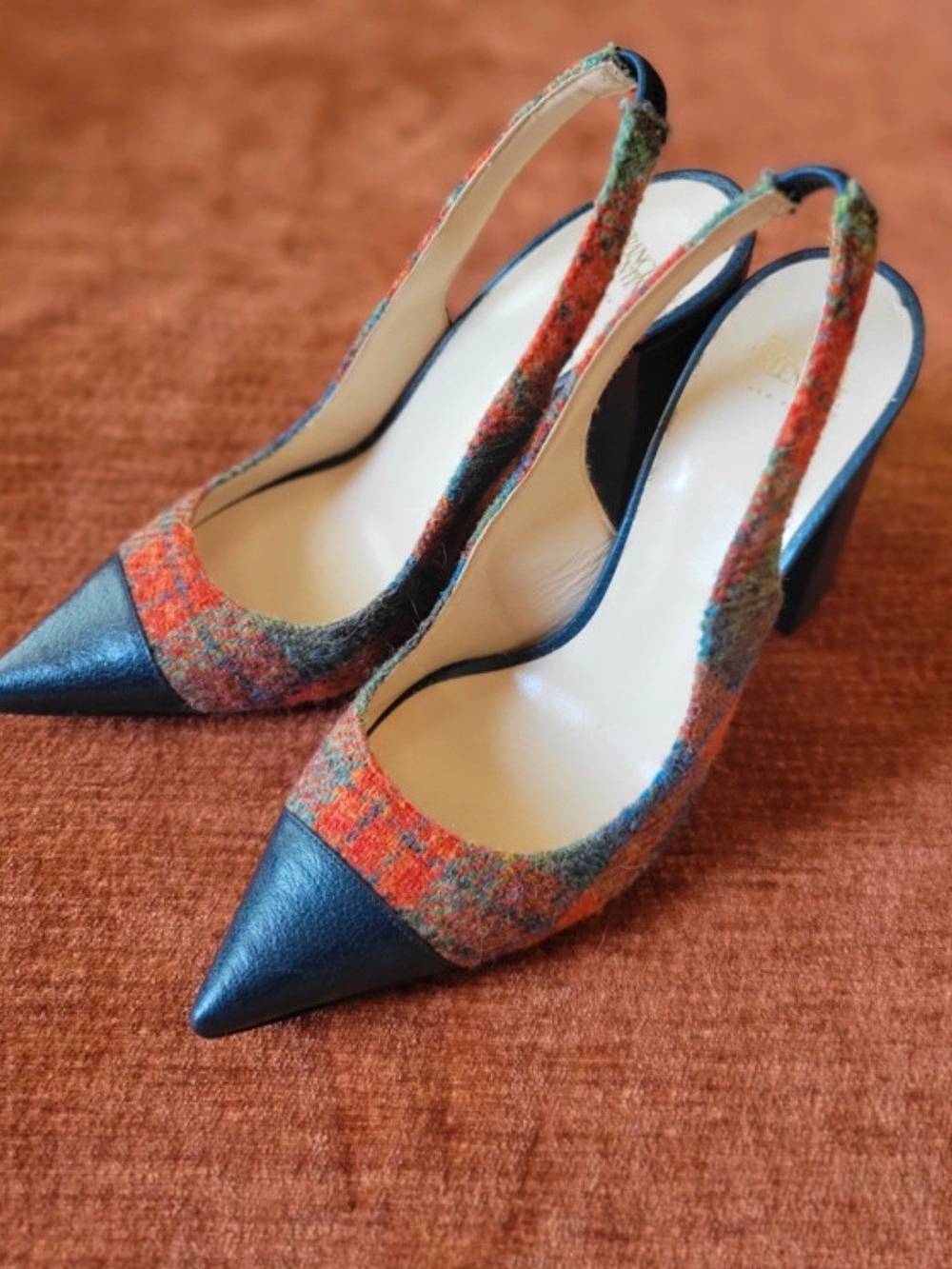 Frances Valentine Sandy Plaid Slingback Pumps With Block Heel